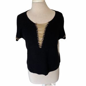 Jennifer Lopez NWT Sweater Large Black Gold Chain